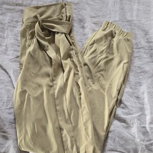 Stylish Tan Tie-Waist Pants